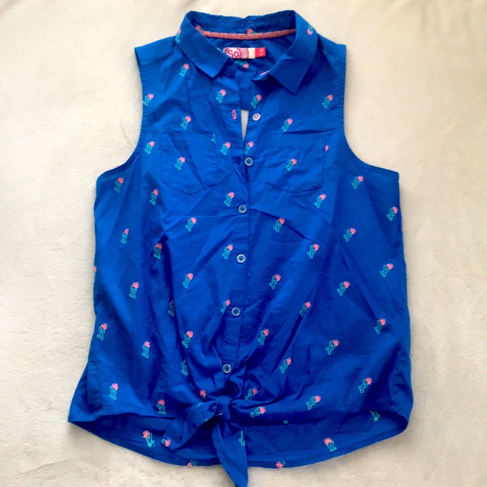 SO girls shirt blue tank top with cacti